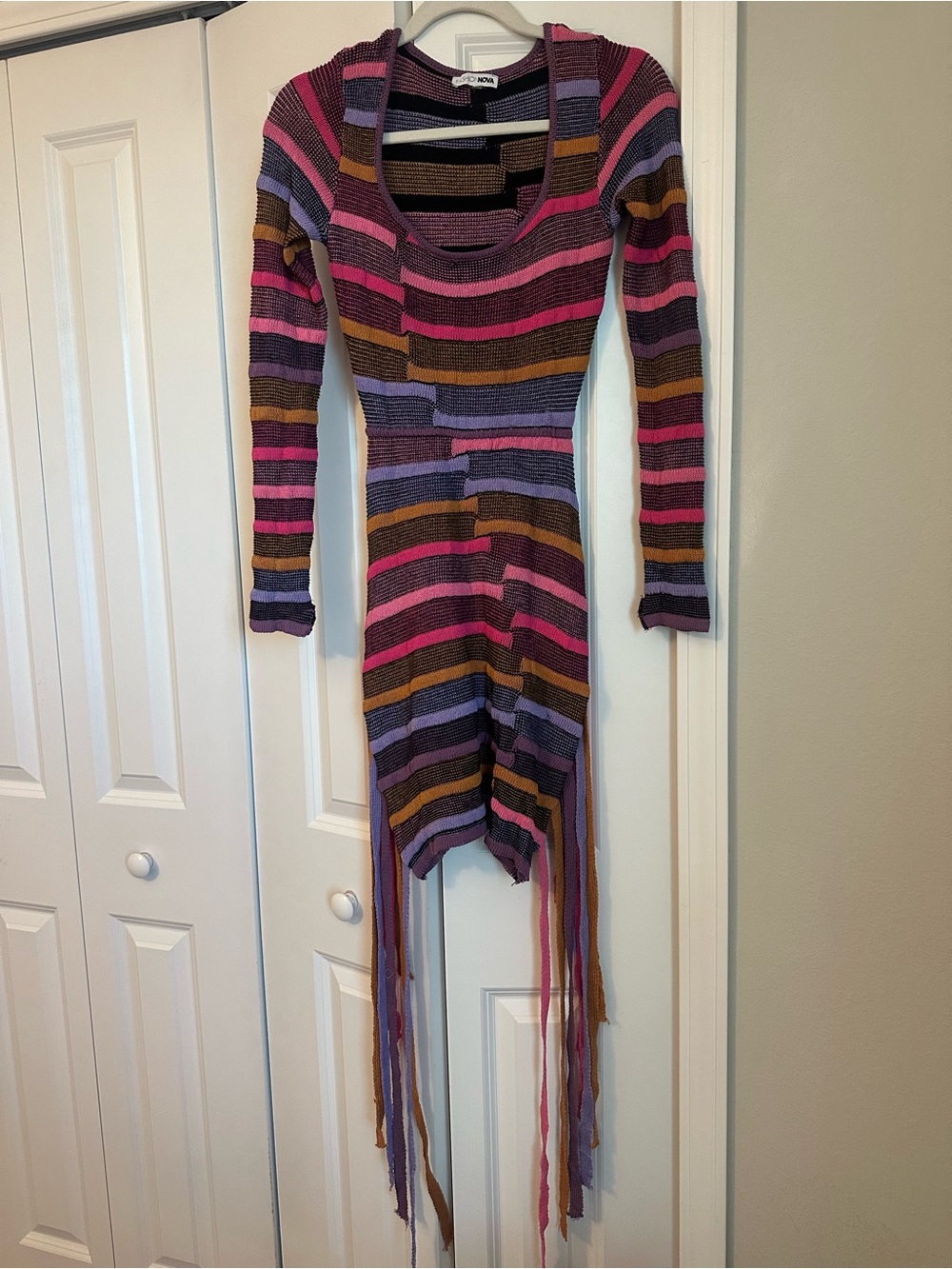 Fashion Nova Striped Knit Midi Dress in Pink, Purple, Brown & Black